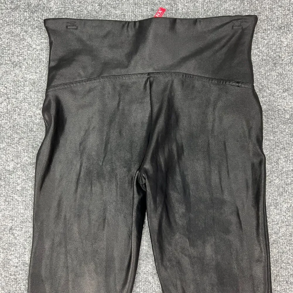 Spanx Leggings Womens L Large Black Faux Leather High Rise Stretch Pull On Yoga